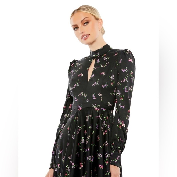 MAC DUGGAL Long Sleeve Keyhole Fit And Flare Midi Dress - Picture 3 of 7